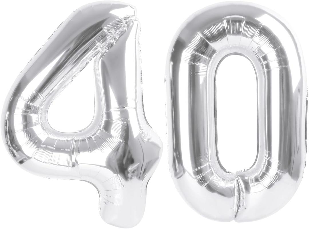 Number Balloons 40 In 40 Numbers, 40th Birthday Decorations for Women Men, Silver Birthday Party Decorations Big Balloons for Wedding, Celebration Party, Graduations
