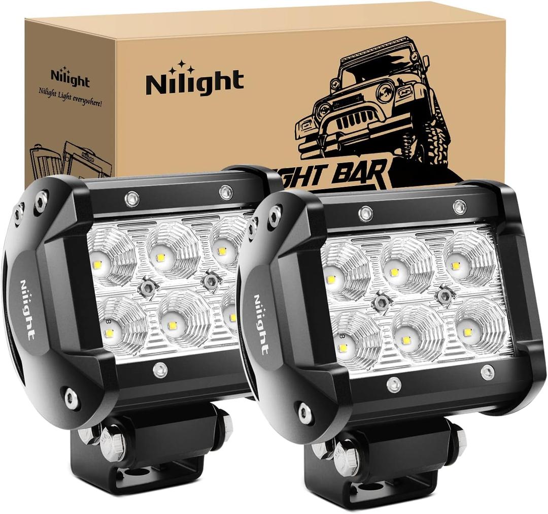 Nilight Led Pods 2Pcs 18W 1260LM Flood Off Road Lights Super Bright Driving Work Fog Lamps for Trucks Pickup Golf Cart SUV ATV UTV 4x4 Van Camper Boat
