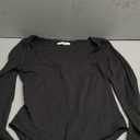 Women Basic Sexy Square Neck Double Lined Long Sleeve Bodysuit Tops Jumpsuits, Black, L