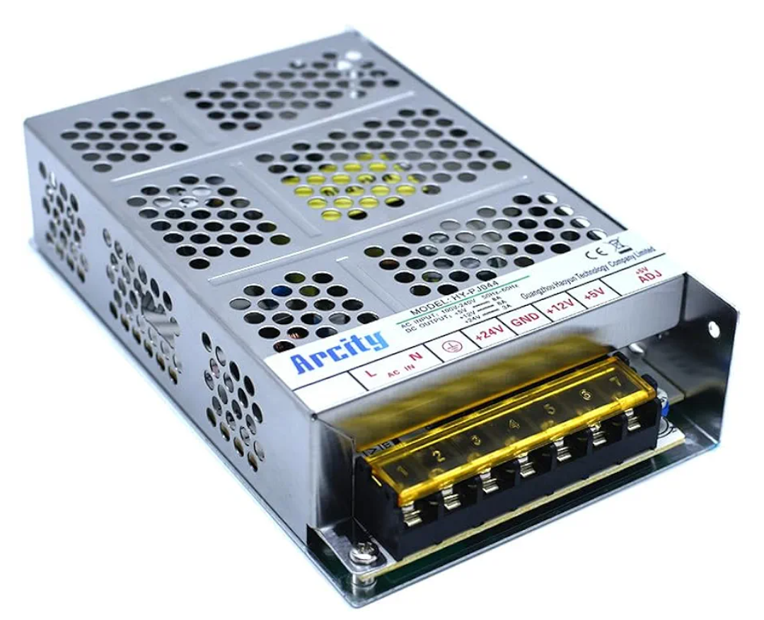 Arcity 5V 12V 24V Output Switching Power Supply Unit Adjustable for Video Multi Games Machine Console Cocktail CCTV Computer DIY Horizontal New(+5V/8A +12V/8A +24V/3A)