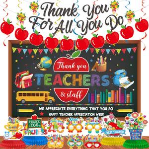 Teacher Appreciation Week Decorations Set, Thank You Teachers Staff Background, Thank You for All You Do Banner, School Classroom Decorations Hanging Swirl, Honeycomb Centerpieces, Paper Eyeglasses