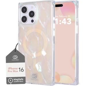 Cocomii - Rectangle Case Compatible with iPhone 16 Pro Max - Compatible with MagSafe, Real Mother of Pearl, Opalescent Seashell, Glossy, Magnetic Phone Case for iPhone 16 Pro Max 6.9 inch, Iridescent