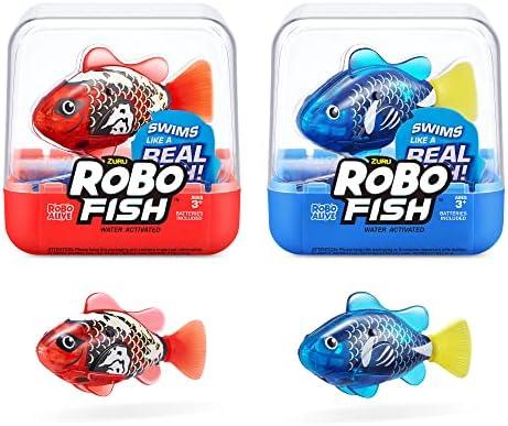 Robo Alive Robo Fish Robotic Swimming Fish (Blue + Red) by ZURU Water Activated, Changes Color, Comes with Batteries, (2 Pack) Series 3