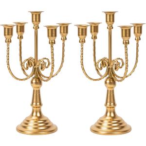 6 Pcs Gold Candelabras Centerpieces for Tables, 11.8" Candlestick Holder for Taper Candles, 5 Arm Brass Candelabra Candle Holder for Wedding Centerpiece Decor Party Event Reception Decoration