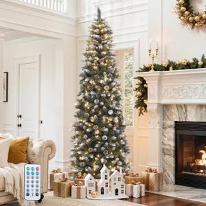 DWVO 7.5ft Pre-Lit Pencil Christmas Tree 350 LED Lights Remote Control