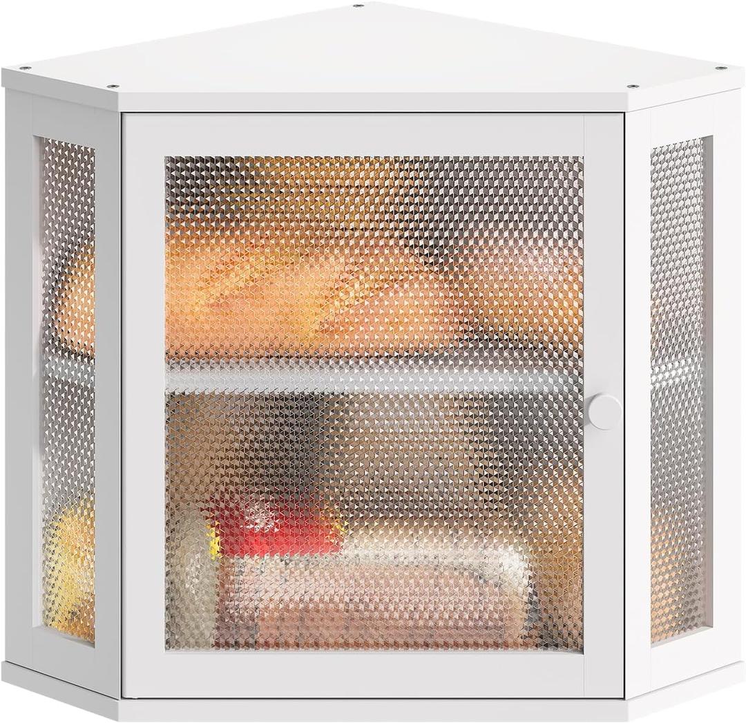 Corner Bread Box Kitchen Countertop Extra Large Capacity Farmhouse Bread Box, Corner Countertop Storage, Double Layer Bread Holder (White, Large) (11.8" x 11.8" x 13.8") Corner Bread Box Kitchen Countertop Extra Large Capacity Farmhouse Bread Box, Corner Countertop Storage, Double Layer Bread Holder (White, Large) (11.8" x 11.8" x 13.8")