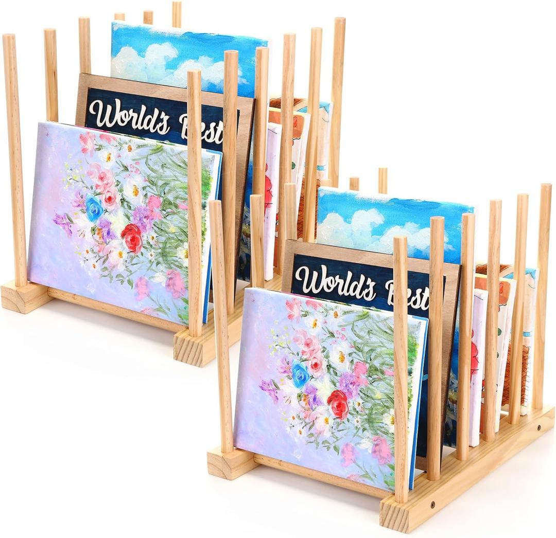 Hicarer 2 Pack Wooden Tabletop Gift for Christmas Art Painting Storage Display Rack 15" Art Canvas Storage, up to 10 Artboards, Drying Rack for Canvas, Frame, Drawing, Paper Pad, Printed Matter