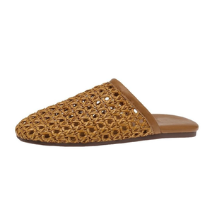 Women's Summer Closed Toe Flat Mules Woven Backless Slip-On Sandals Loafer Casual Slides for Women Flats Comfortable, Color Brown, Size 8