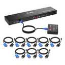 VGA KVM 8 Port Rackmount Switch + 8 KVM Cables + 4 USB Hubs + Wired Desktop Selector + Rack Mount Ears