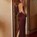 Women’s Elegant Ruched Maxi Dress – Spaghetti Strap Bodycon Party Dress with Slit & Open Back