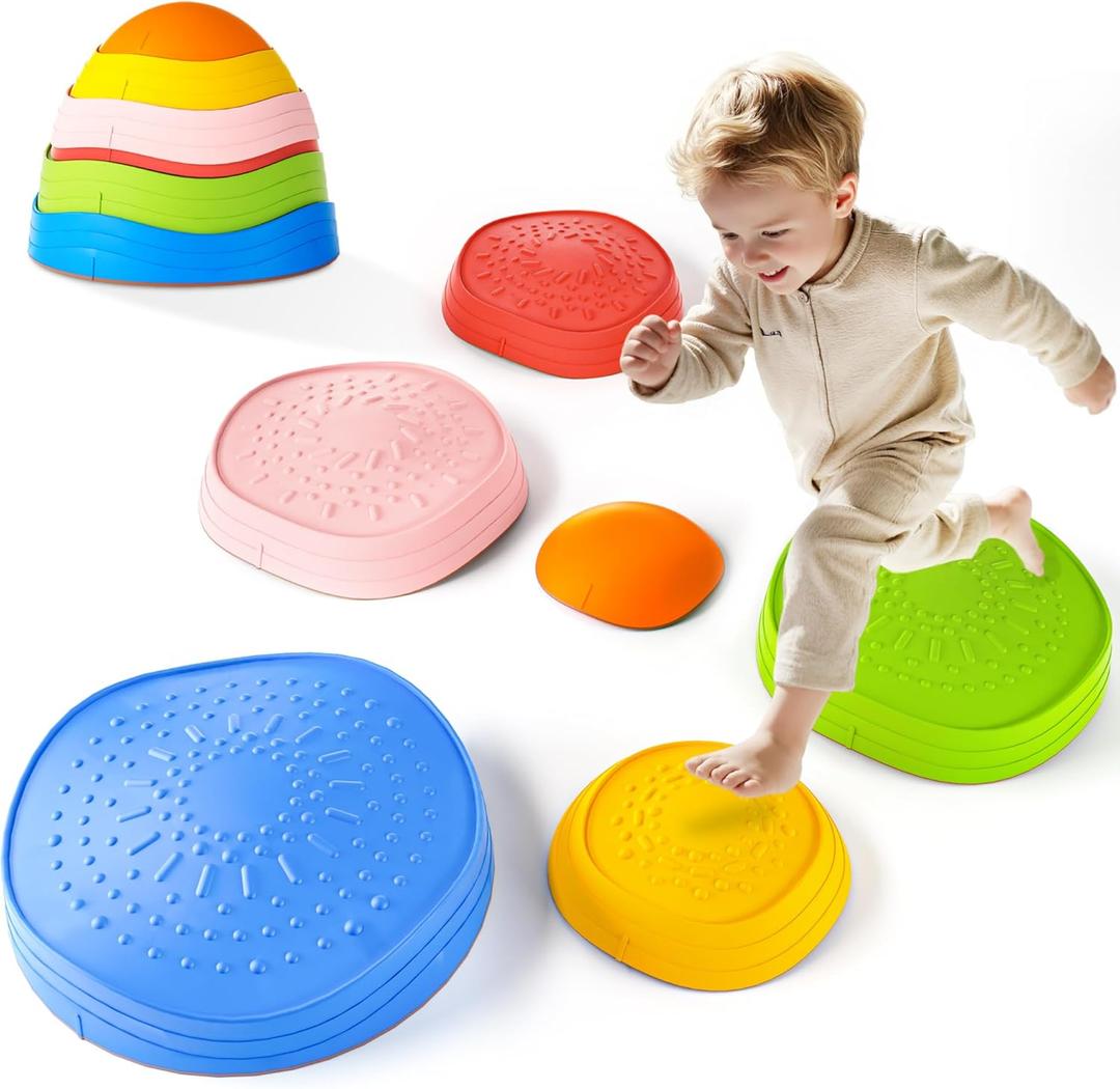 Stepping Stones for Kids  Toddler Stepping Stones for Balance and Sensory Play, Non-Slip Indoor and Outdoor Balance Toys for Boys and Girls Age 3+, Stackable 6 Pcs Set