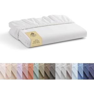 Linen Home 100% Cotton Percale Weave Fitted Sheet, Queen Size, White, 1 Deep Pocket Fitted Sheet, Fits Mattress Upto 16" Crisp and Cool Strong Bed Linen, 60"X80"+15"