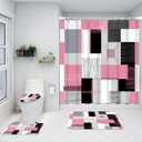 All Smiles Shower Curtain Sets Pink Bathroom Sets with Shower Curtains and Rugs Modern Home Bathroom Dcor Accessories,Shower Curtains Waterproof with Non-Slip Rugs Toilet Lid Cover and Bath Mat