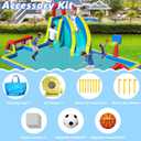 Inflatable Bounce House,Water Bounce House with Slide Double Soccer Goal,Big Splash Pool,Basketball Hoop,Climb Wall,Outdoor Bouncer with Air Blower for Kids 3-10, Long Slide with Football Net