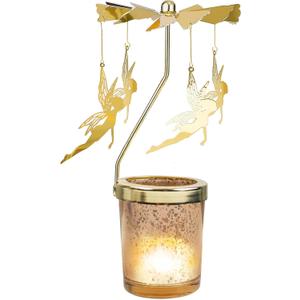 Mercury Glass Fairy Rotary Candle Holder Spinning, Gold Votive Tea Light Candle Carousel Spinner for Women Girls Gift Living Room Bedroom Home Decor