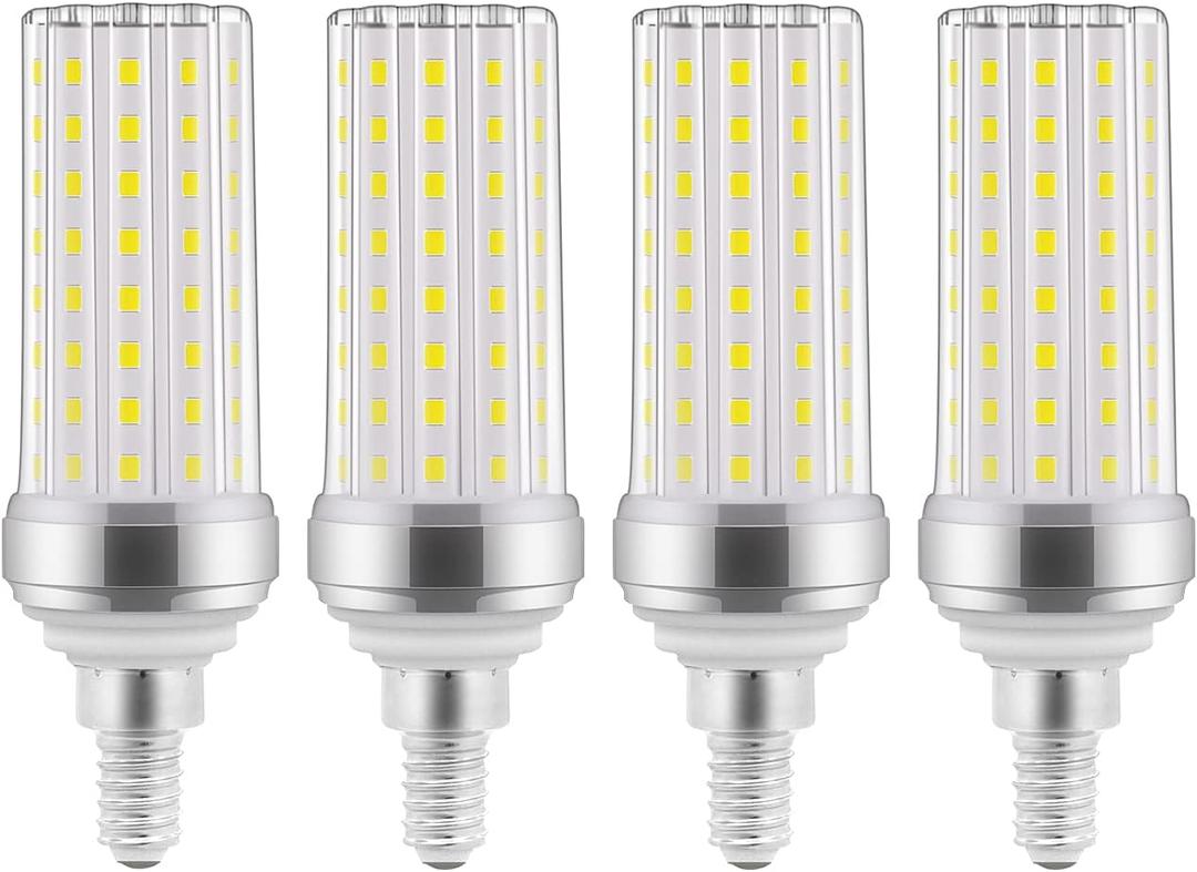 E12 LED Bulb, 20W Candelabra LED Light Bulbs 150 Watt Equivalent, Daylight White 6000K, Ceiling Fan Light Bulbs,2000lm,Non-Dimmable,LED Chandelier Bulbs for Ceiling Fan,Home Lighting, 4 Pack