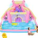Inflatable Water Slide Bounce House for Kids, 12.1 FT x 10.3 FT Small Water Park Bouncy Castle, Double Slides, Jumper, Climbing Wall, Basketball Hoops, Included Blower, 145" L x 123.5" W x 72.8" H