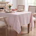 Horaldaily Pink Cotton Blend Tablecloth 60×84 Inch Rectangular, Farmhouse Style, Wrinkle Resistant Washable Table Cloth, Hemstitched Embroidery Table Cover for Home