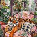 Tiger Lounging on Armchair Paint by Number Cute Animal Retro Painting DIY Painting on Canvas with Brushes Acrylic Paints Paint by Numbers for Adults and Beginner DIY Kit, 16x20 Inch (without Frame)