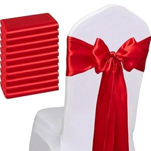 WENSINL Pack of 50 Wedding Satin Chair Sashes Red Bows 7x108inch Ribbon Fabric Bands for Banquet Party Hotel Restaurant Ceremony Event Chairs Knots Ties Decorations - Red, 50PCS