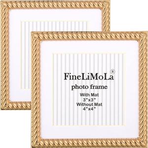 4x4 Gold Rope Design Metal Picture Frames 2-Pack, Premium Velvet Backing Real Glass Front | Desktop Display Elegant Home Decor