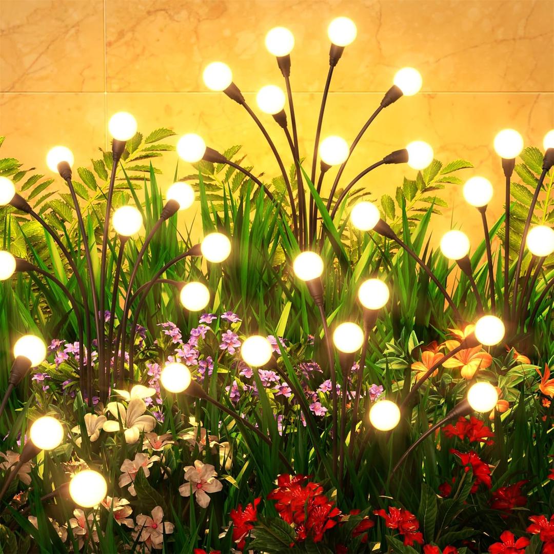 8 Pack Solar Garden Lights 64 LED, Solar Lights Outdoor Waterproof IP65, Decorative Garden Lights Solar Powered for Yard Decor, Outside Solar Firefly Fairy Lights Garden Gifts