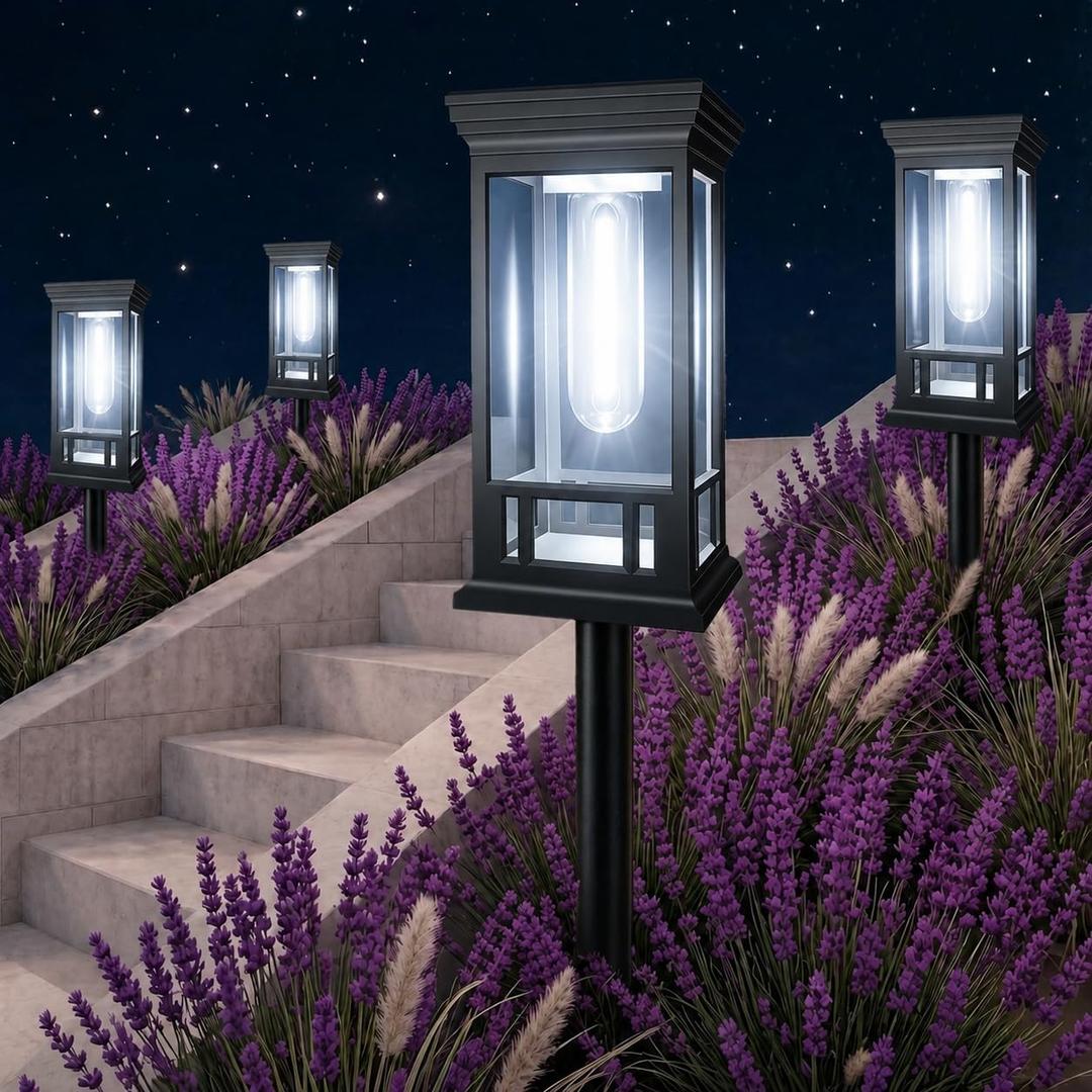 LORRYTE Solar Pathway Lights Outdoor Waterproof, 10 Pack Path Lights
