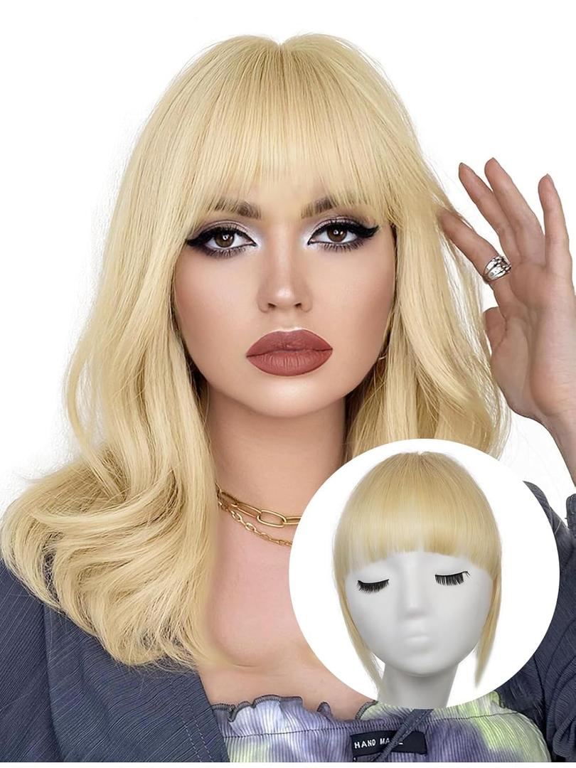 Clip in Bangs 100% Real Human Hair fake bangs clip in hair extensions clip on bangs for women French Fringe Bangs Natural Hair Pieces for Daily Wear(French Bangs,Blonde)
