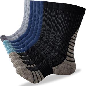 DarkCom Men and Women Crew Socks for Work, Hiking, Running and Athletic Sports, 5 Pairs Cushioned Support Boot Socks (10-13, 2 Black+2 Navy+1 Grey)