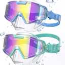 Kids Swimming Goggles 2 Pack, Anti Fog&UV Swim Goggles for Boys Girls, No Leak Pool Beach Essentials for kid 3-14 (Blue & Green with Nose Cover)