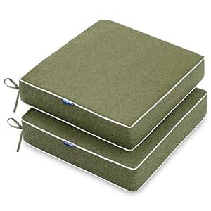 MIULEE 24 x 24 x 4 Inch Outdoor Chair Cushions, Waterproof Seat Cushions for Patio Furniture Garden with Ties Patio Chair Cushions Set of 2, Green