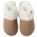 Enteer Women's Slippers Memory Foam Slippers Scuff Outdoor Indoor Warm Plush Bedroom Button Shoes with Faux Fur Lining Brown US 7-8