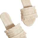OYOANGLE Women's Fringe Straw Sandals Crochet Open Toe Single Band Flat Slip On Sandals (8.5, Beige)