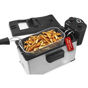 Elite Gourmet EDF-3500 Electric Immersion Deep Fryer. Removable Basket, Timer Control Adjustable Temperature, Lid with Viewing Window and Odor Free Filter,Stainless Steel,3.5 Quart / 14 Cup