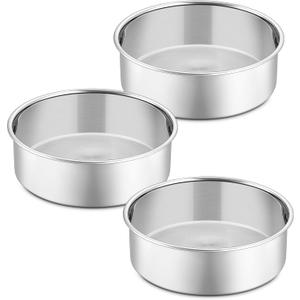 P&P CHEF 5 Inch Round Cake Pan Set of 3, Stainless Steel Round Baking Layer Pans Bakeware for Layer Birthday Cake, Fit Oven/Pots/Pressure Cooker, Leakproof & Dishwasher Safe, Silver