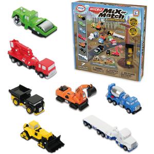 Popular Playthings Magnetic Vehicles for Toddlers 1-3, Mini Mix or Match Car Toys, Set of 7 Gift for Kids - Construction Trucks