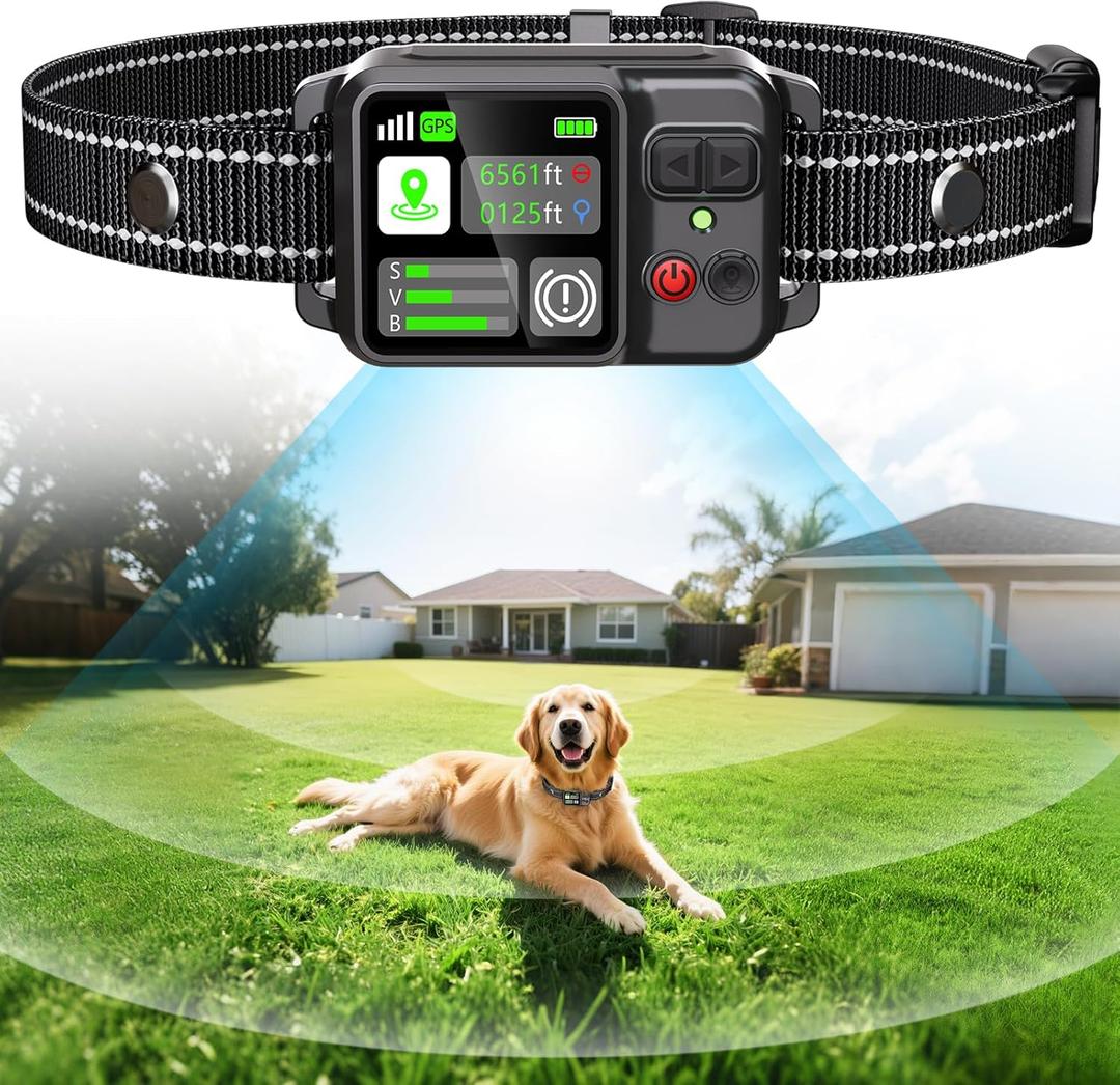 GPS Dog Wireless Fence, Electric Fence Collar for Dogs, Circular Containment System, Radius Range 49-6561 ft, Adjustable Training Measures, Rechargeable, Waterproof | for Outdoor Use Only