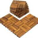 Pack of 10 Deck Tiles - 12"x12" Interlocking Natural Solid Acacia Wood for Outdoor & Indoor, Patio Garden, Balcony, Poolside - Natural Color