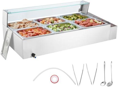 VEVOR 6-Pan Commercial Food Warmer, 6 x 8QT Electric Steam Table with Glass Cover, 1500W Countertop Stainless Steel Buffet Bain Marie 86-185°F Temp Control for Catering, Restaurants, Silver