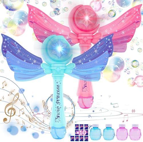 Princess Bubble Wand Set of 2 for Boys and Girls Gift Aged 3-8,Automatic Bubble Machine Blower Toys with Light and Music for Outdoor Party Wedding Birthday Gift,4 Bottles of Bubble Solution Included