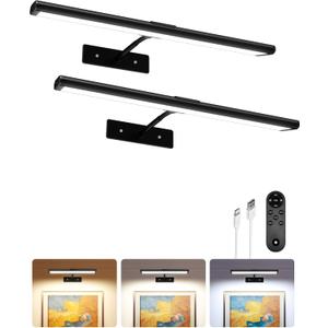 EZVALO Picture Light for Wall, 13'' Black Rechargeable 4800mAh Battery Lights Wireless IR Remote, Magnetic LED Art Painting Light with 3 Color Temperatures, Display for Gallery, Living Room (2P)