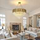 Modern Crystal Chandelier Gold Pendant Light Fixtures, Round Crystal Pendant Lighting for Living Room, Dining Room, Bedroom, Restaurant, E12 x 12, 30inch
