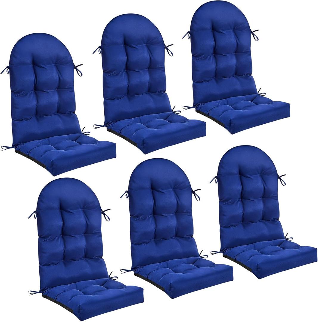 Geelin 6 Pcs Outdoor Patio Chair Cushion Thick High Back Adirondack Chair Cushion Tufted Weather & Fade Resistant Anti-Slip Outside Rocking Chairs Pads with Ties, 44 x 19 x 4 Inch (Dark Blue)