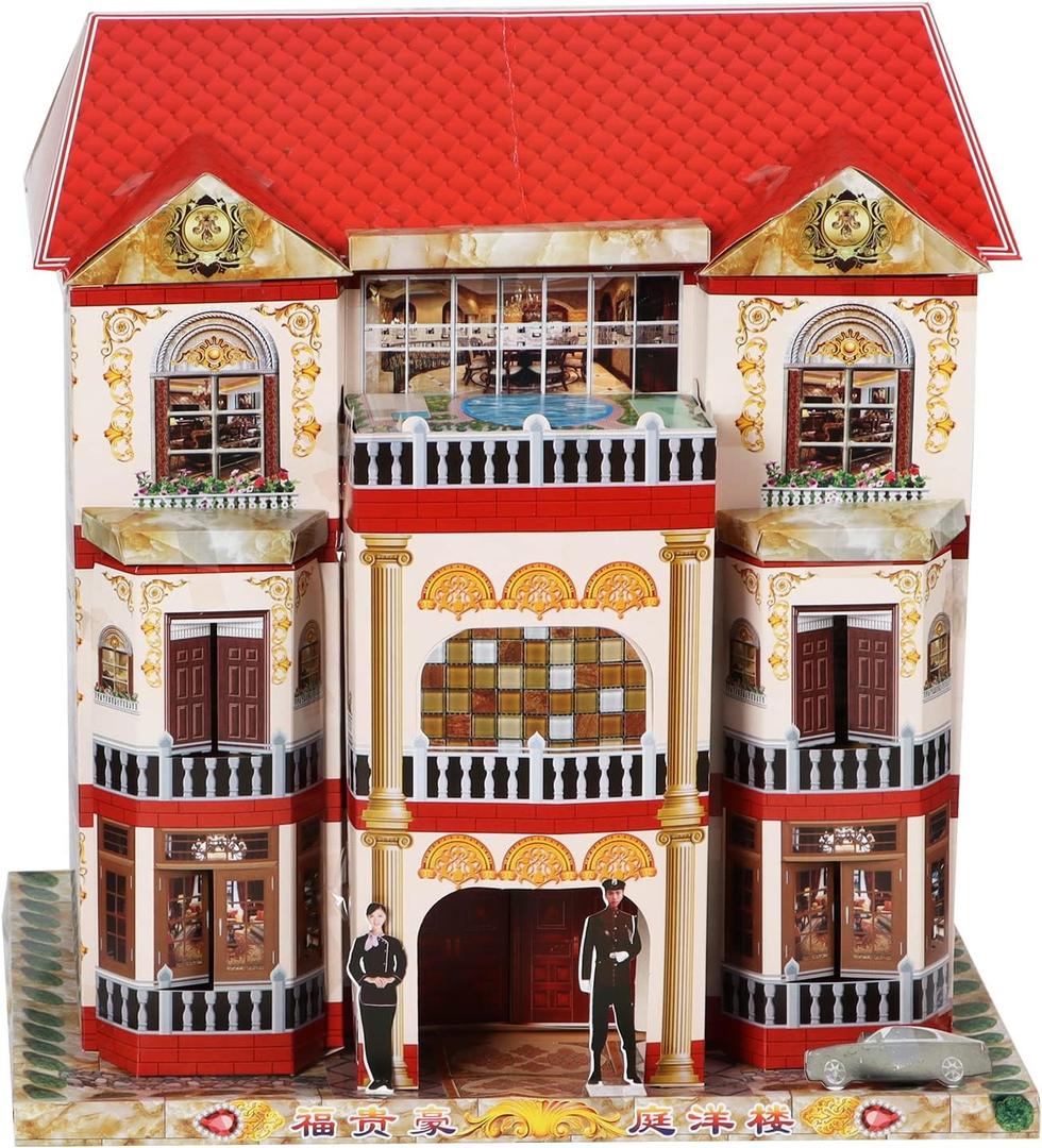 Ancestor Money - Chinese Joss Paper Three-Storey Villa Papercraft, Sacrificial Supplies for Ancestor Deceased Family During Hungry Ghost Festival All Souls Day