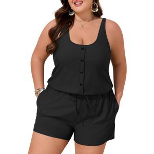 Summer Mae Plus Size Swim Romper One Piece Swimsuit Women Blouson Bathing Suit with Pockets 2026 Modest Swimwear (Black, L)