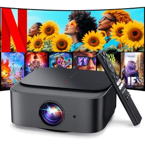 [2025 Netflix-Official | 386+ Built-in Apps] DBPOWER E2 Smart Projector with WiFi and Bluetooth, Mini Projector 4K Support with Netflix, Youtube, Disney+, Hulu, Max, Crunchyroll w Portable Case (Grey)