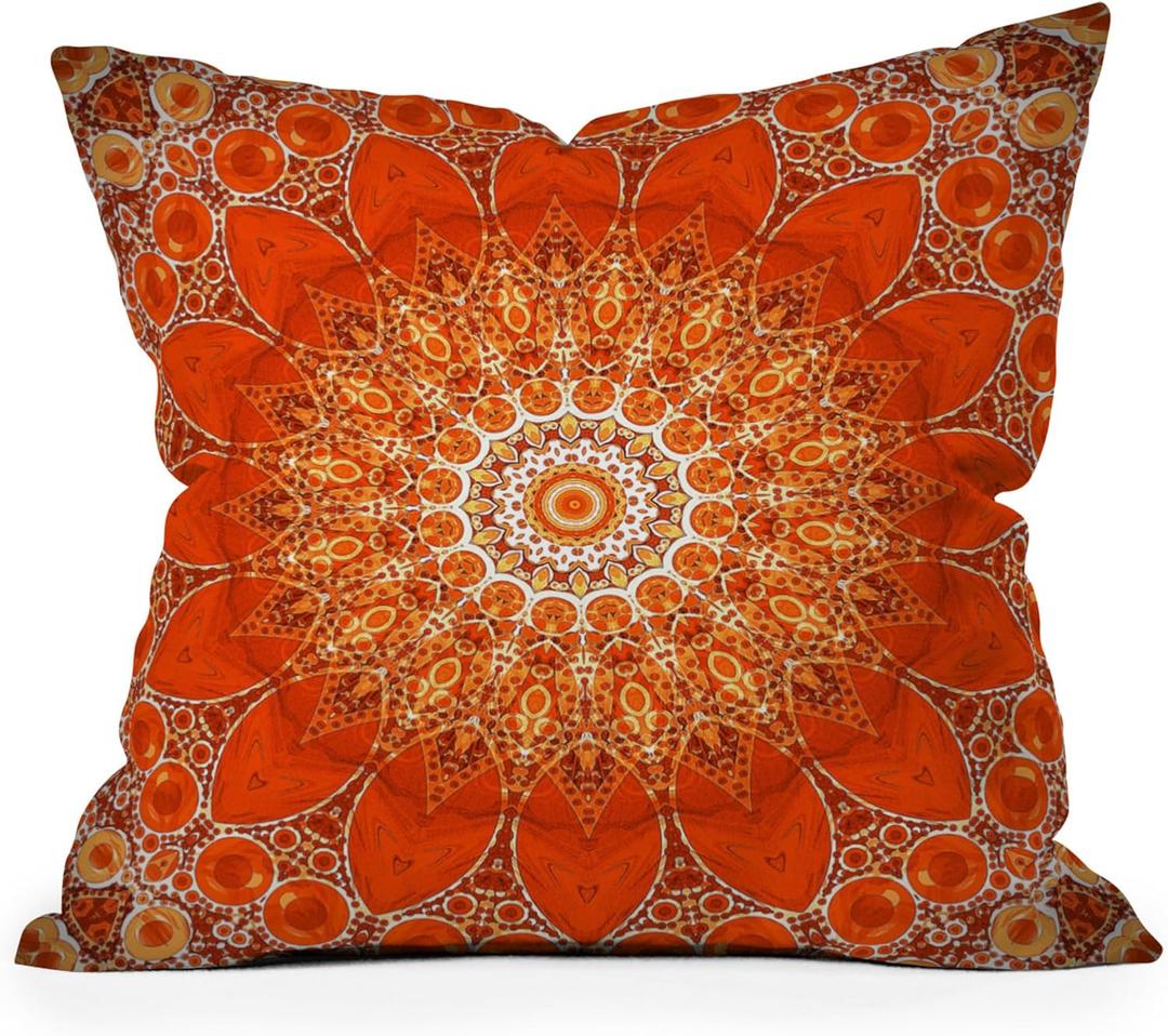 Society6 Indoor Home Decor by Sheila Wenzel-Ganny Throw Pillow, 16"x16", Detailed Orange Boho Mandala