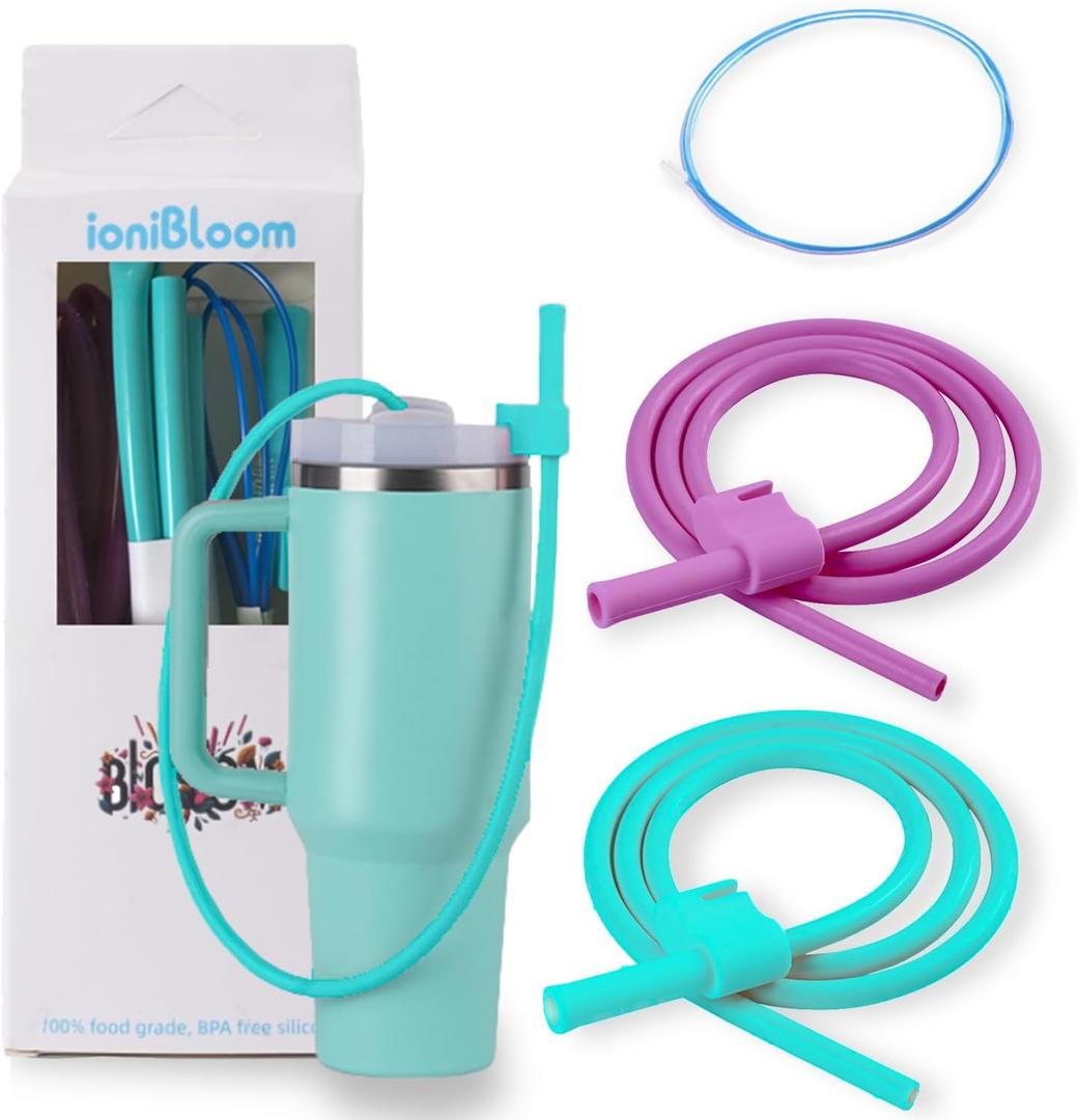 Extendable Long Straws for Stanley Cup, 2 Pack 35" Reusable Silicone Straws- CPC Certified, Fits 40 oz Tumbler And Large Water Bottle, Soft & Flexible Straw Accessories Gift Idea (Blue & Purple)