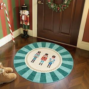 jinchan Round Christmas Rug 4ft for Entryway Nutcracker Washable Circle Christmas Bedroom Rug 4' Round Red Pink Xmas Non-Slip Soft Carpet Soldier Holiday Decor for Kitchen Living Room Porch