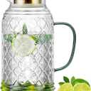Buaic Glass Pitcher with Lid, 1 PACK 68 oz/2 Liter Vintage Water Pitcher, Clear Borosilicate Glass Water Carafe for Cold Brew, Coffee, Lemonade, Iced Sun Tea,Beverage, Milk, Heat Resistant